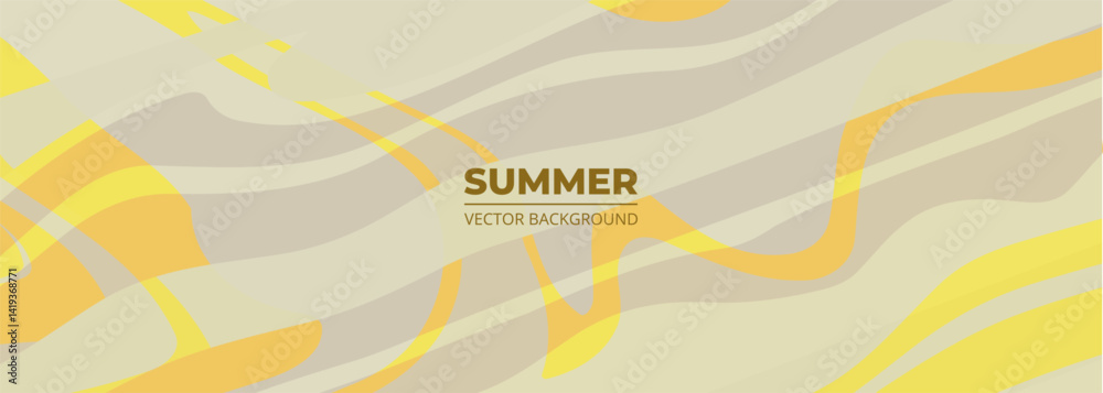 Poster abstract summer background with minimalist modern design and yellow beige wavy shapes. vector illust