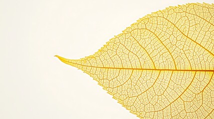 Obraz premium Yellow Leaf with Intricate Veins Against Soft White Background for Nature and Aesthetic Themes