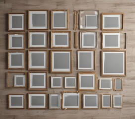 Fototapeta premium Multiple photo frame grid mockup; various frame styles and sizes, printable, style