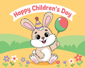 2d vector illustration card happy celebration day children day design printable with lettering and design element 
