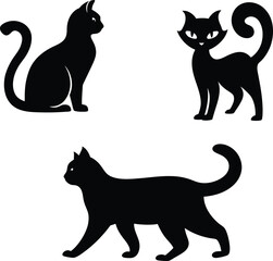 Cat animals silhouette set illustration