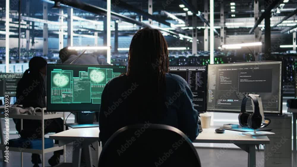 Poster panicked engineer in ai server facility reacts to hacking incident involving theft of sensitive data