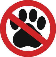 No Dogs Allowed Sign: A red circle with a diagonal line through it features a black paw print, clearly indicating "no dogs allowed".  This symbol is essential for communication and safety.