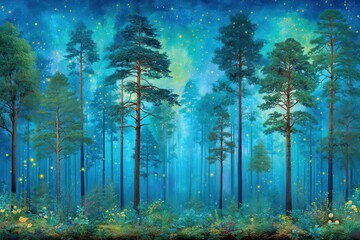 A mystical wood glade with forest trees is captured with bokeh, lens flares, and camera blur, set against a bright and sunny backdrop