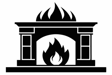 fireplace silhouette line art vector illustration