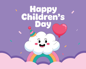 2d vector illustration card happy celebration day children day design printable with lettering and design element 
