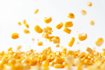 a bunch of corn falling into the air