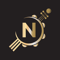 Initial Guitar Logo combine with letter N vector template
