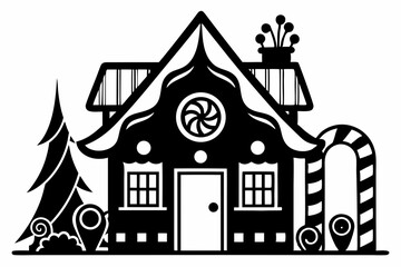 Obraz premium gingerbread house silhouette line art vector illustration