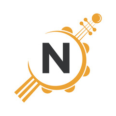 Initial Guitar Logo combine with letter N vector template