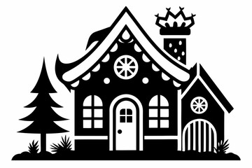 Naklejka premium gingerbread house silhouette line art vector illustration
