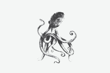 Octopus for grunge punk Y2K collage design with a vintage photocopy stipple effect. Vector illustration in vintage halftone brutalist design  © Lutfar