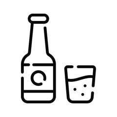 A customizable line style icon of wine bottle with glass