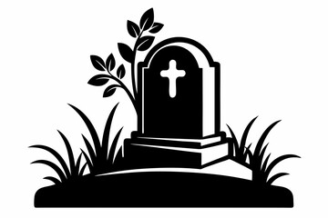 Obraz premium gravestone silhouette line art vector illustration