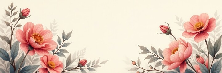 Elegant, muted botanical print Subtle textures & earthy tones , natural motif, grey, flower