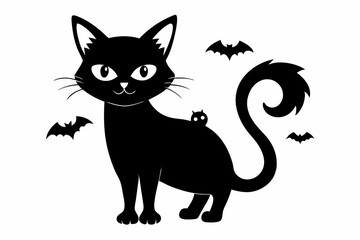halloween black cat silhouette line art vector illustration