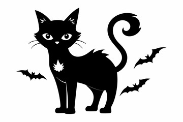 halloween black cat silhouette line art vector illustration