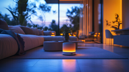 Relaxing evening atmosphere in a modern living room with ambient light