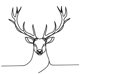 Minimalist Line Art of a Deer with Antlers, a minimalist line drawing of a deer's head with prominent antlers, created using continuous lines