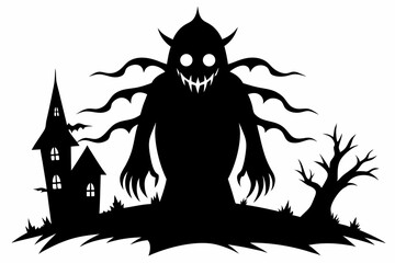 haunted silhouette line art vector illustration