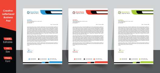 Clean and professional corporate business letterhead template. Abstract Business Letterhead with color variation bundle