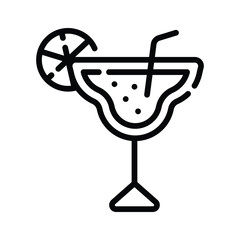 Easy to edit line style icon of mocktail glass with lemon slice