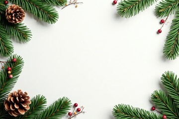 Elegant dark green fir & light brown cone border , luxury christmas, fir branch texture
