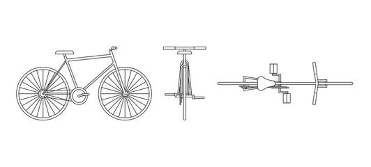 Bicycle Set Outline Side Top Front Views