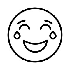 Fototapeta premium Laughing crying emoji vector illustration, funny tears of joy emoticon, outline face icon design