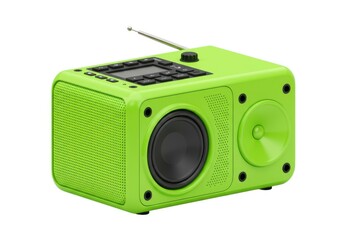 Obraz premium Portable radio receiver audio device green isolated on white background