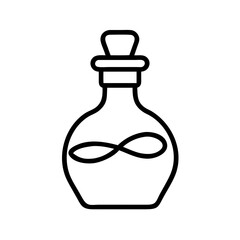 Potion bottle vector illustration, magic elixir container, outline drawing of potion bottle design