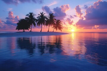 Tropical island paradise at sunrise