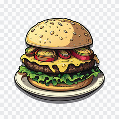 Burger Vector Illustration | Flat Fast Food Icon | Tasty Cheeseburger Design

