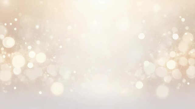 Soft and elegant abstract background video featuring a smooth gradient transition of light beige hues. Bokeh effects with sparkling light particles create a festive, romantic, and enchanting atmospher