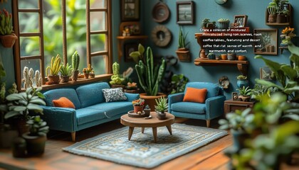 miniature living room scene collection with stylish furniture and cozy decor