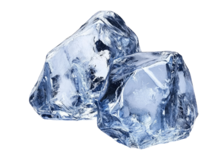 Crystal Clear Ice Cubes: A Stunning Close-Up of Two Large, Irregular Ice Cubes with Intricate Textures and Translucent Blue Hues