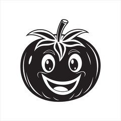 Obraz premium Happy Tomato Character Cartoon Face Vector Illustration with Smile for Kids, Food Designs, and Healthy Eating Concepts