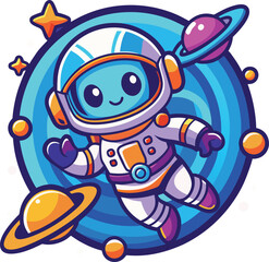Obraz premium a mascot logo featuring a playful and curious cartoon Astronaut floating among stars, representing exploration and innovation for a space related initiative