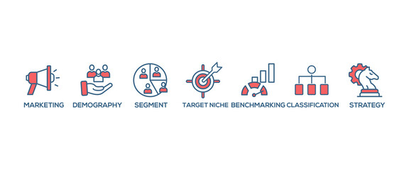 Market segmentation banner web icon vector illustration concept with icon of marketing, demography, segment, target niche, benchmarking, classification, strategy