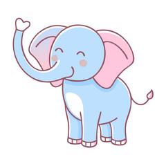 Obraz premium Happy blue elephant with raised trunk and heart 