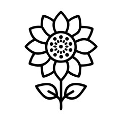 Sunflower outline drawing vector illustration, floral design element, summer flower icon, art line