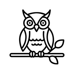 Owl vector illustration perched on branch line art drawing nocturnal bird of prey design element