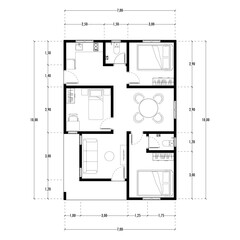 Architecture plan with furniture. home floor plan, isolated on white background, stock illustration.