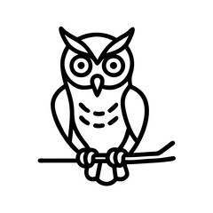 Owl drawing vector illustration of bird perched on branch nocturnal animal wildlife design