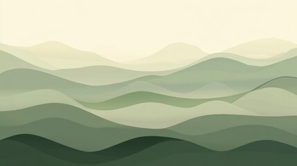 Muted tones depict a tranquil mountain range.