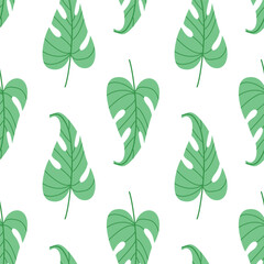 Seamless pattern with tropical leaves in flat style. Perfect for diverse eco projects and summer designs. Bold and trendy botanical theme.