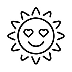 Vector illustration of cute sun with heart eyes for summer love and happy sunshine designs