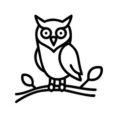 Owl illustration perched on branch vector drawing cute owl clip art owl outline design graphic art