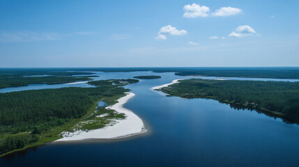 Aerial view of lakes and forests