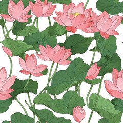 Pink lotus leaves pattern vintage retro design wallpaper on plain white clean background simple minimalist concept seamless tiling tile